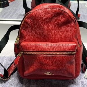 Coach Red Leather Backpack with Black Straps